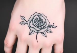 Name Tori with big rose tattoo idea