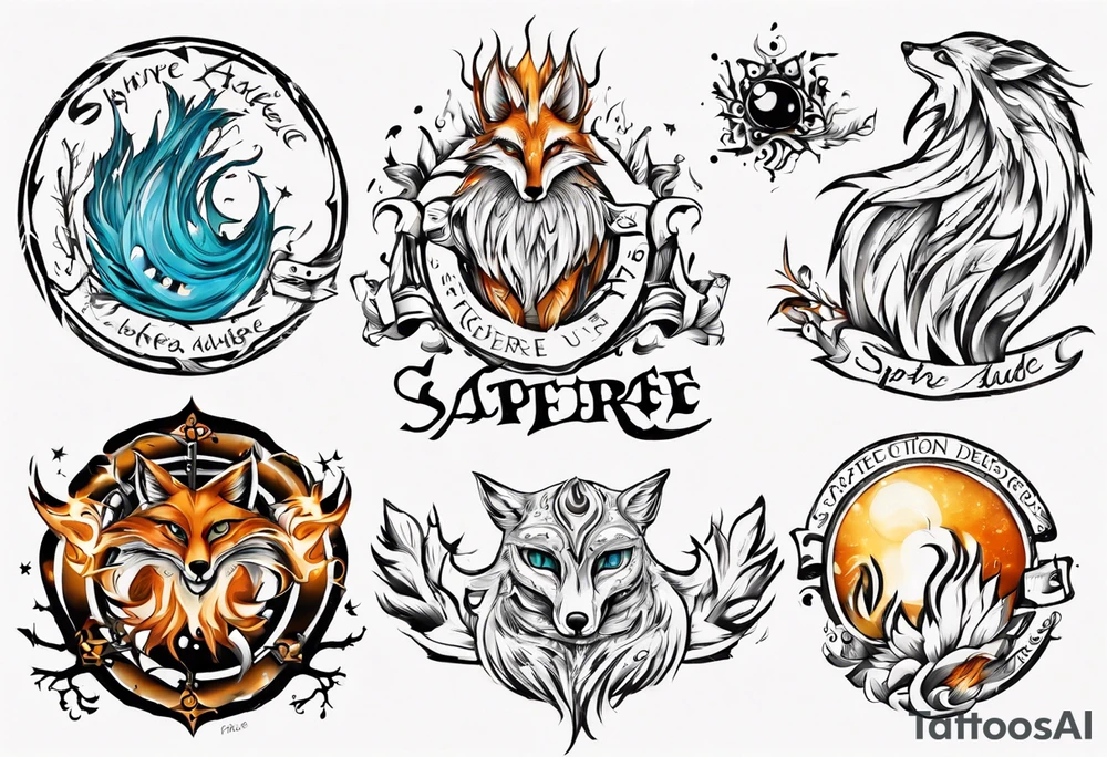 symbol eines Kriegers Wasser Eule Sonne Fuchs
un der Schriftzug : "Sapere Aude" tattoo idea