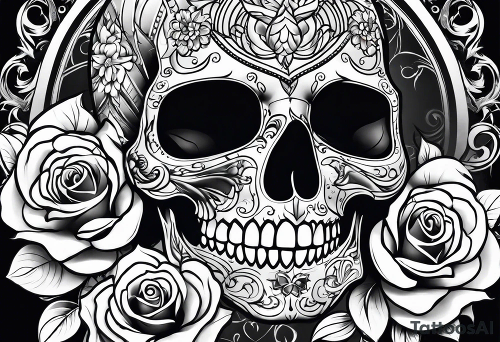lady skull tattoo idea