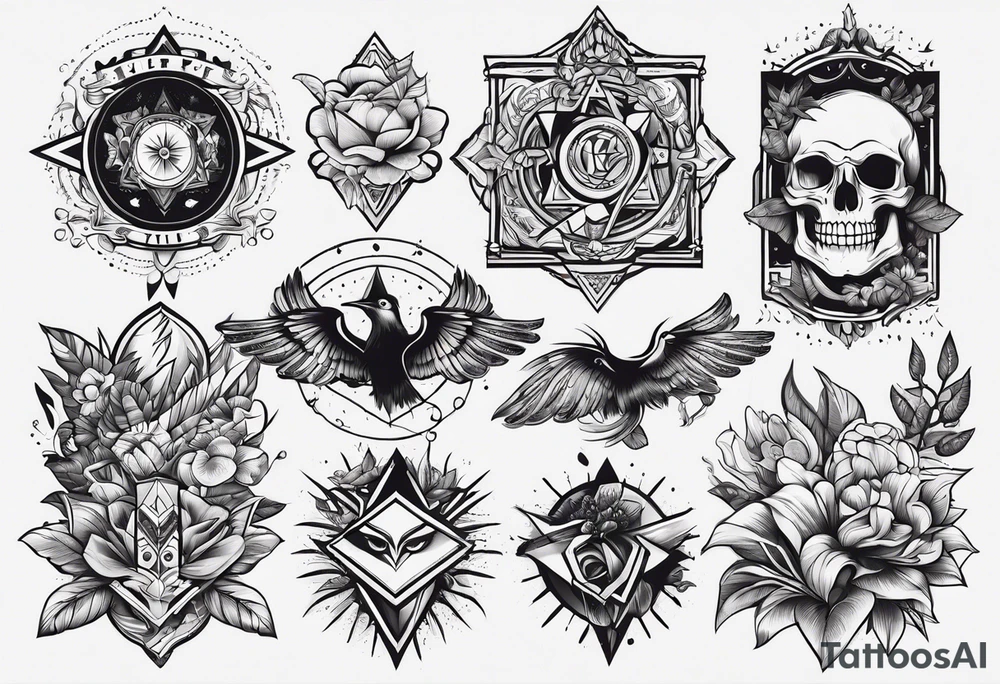 Variety of wild board style flash sheet tattoo idea