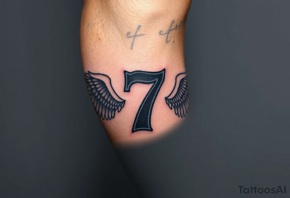 the number seven and a yankee jersey then add angle wings and a Bible verse tattoo idea