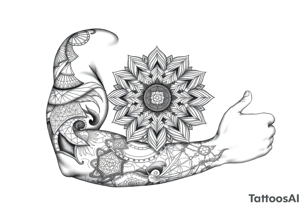 intricate mandala with sacred geometry and cosmic elements tattoo idea