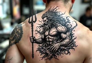 poseidon with trident, surrounded by water tattoo idea