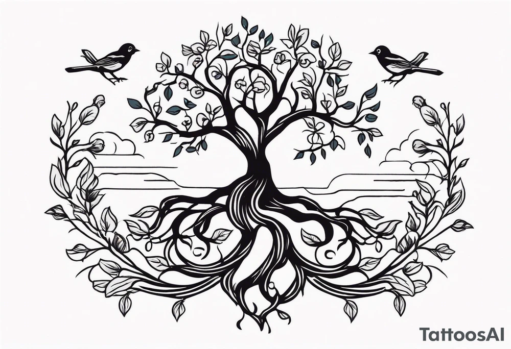 tree with roots and birds


old school vintage simple traditional design with vintage flowers surrounding
bold color simple tattoo idea
