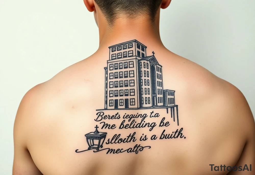 Building made out of with inspirational saying tattoo idea