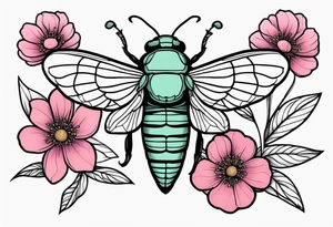 Neo traditional Cicada and pink flower tattoo idea