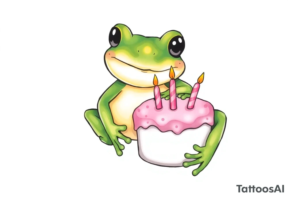 A frog and a birthday cake tattoo idea