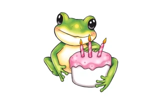 A frog and a birthday cake tattoo idea