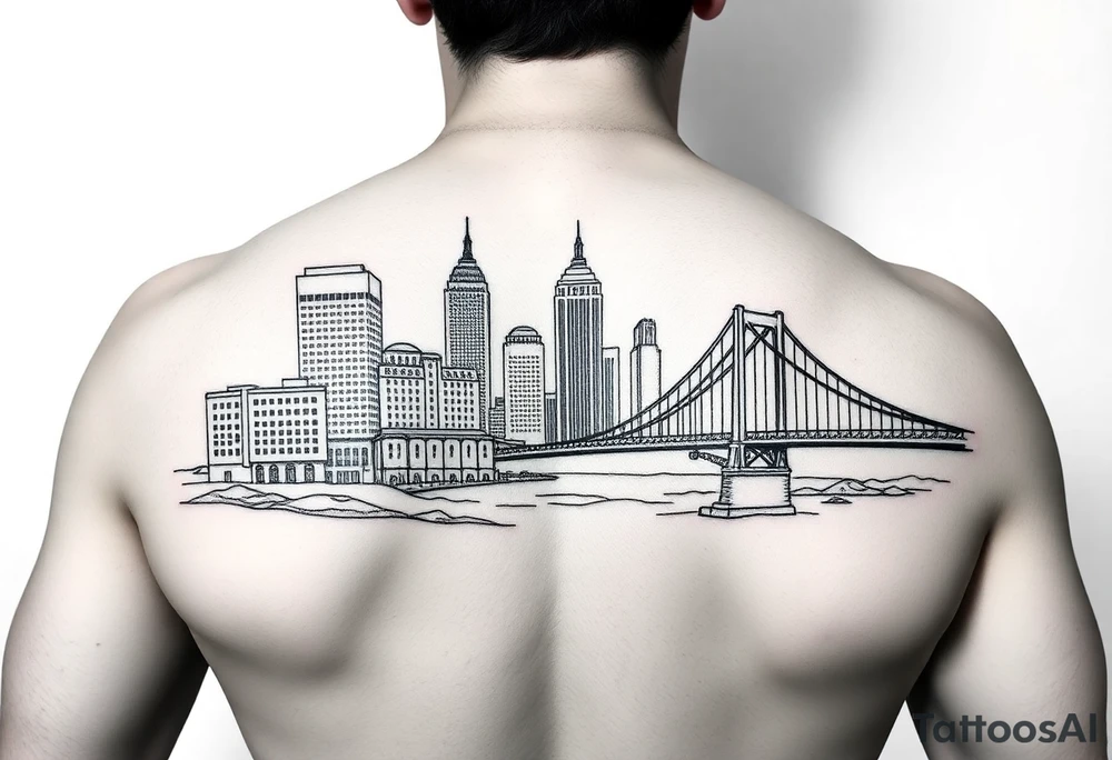 linework tattoo for the pittsburgh full marathon that i can get vertically. include the buildings in pittsburgh and one of the pittsburgh bridges tattoo idea