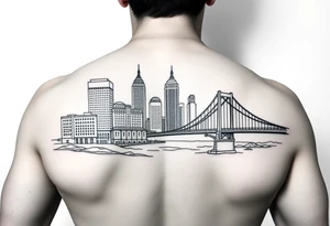 linework tattoo for the pittsburgh full marathon that i can get vertically. include the buildings in pittsburgh and one of the pittsburgh bridges tattoo idea