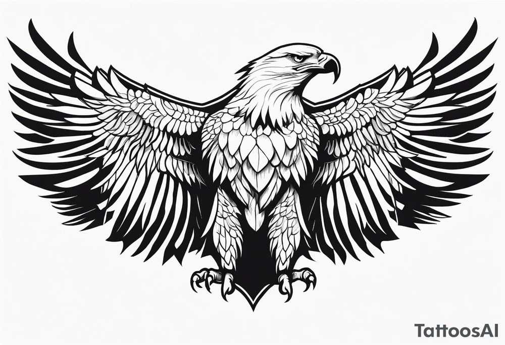 realistic eagle full body  sit face front closed wings tattoo idea