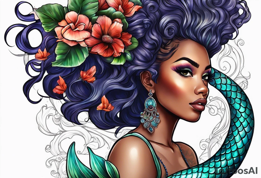 Mermaid with afro tattoo idea