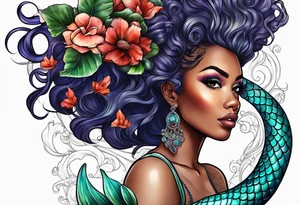 Mermaid with afro tattoo idea