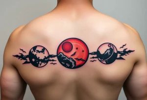 3 planet horizontal. Color Black and red with more black tattoo idea