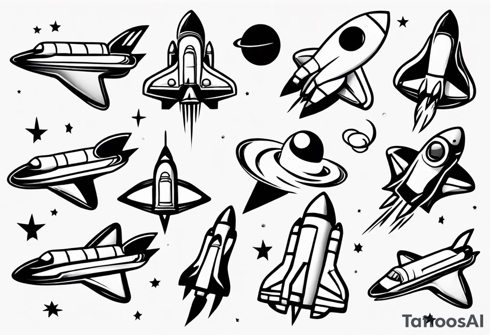 Super simple cartoon space shuttle tattoo idea