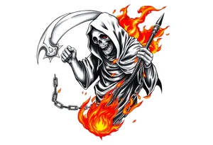 Grim reaper on fire with chain tattoo idea