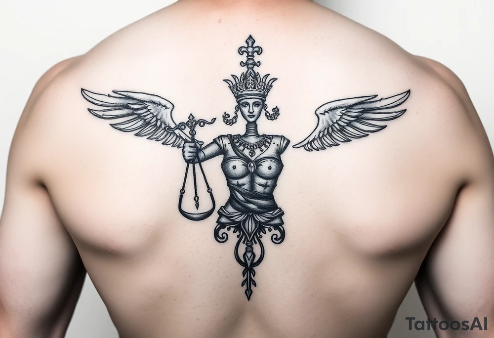 La justicia ciega junto a dos escorpiones tattoo idea