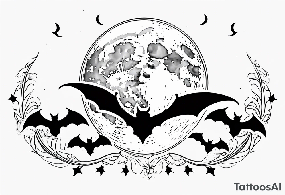 Moon and bats tattoo tattoo idea