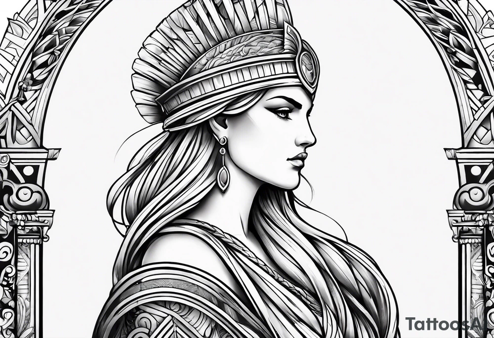 Athena Arm sleeve micorealistic tattoo idea