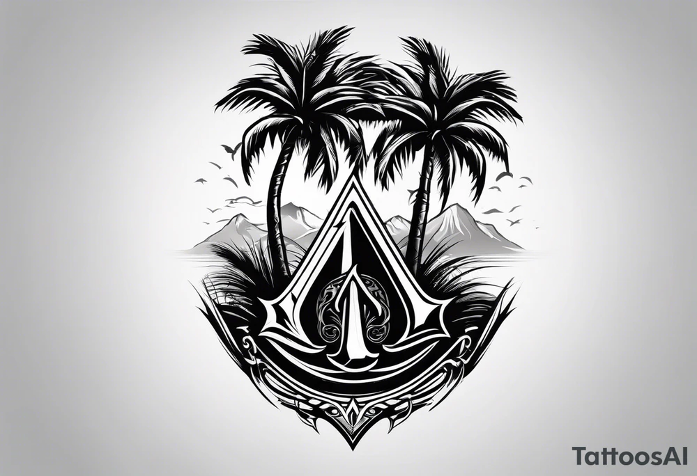 assassins creed  logo with palm trees tattoo idea