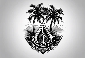 assassins creed  logo with palm trees tattoo idea