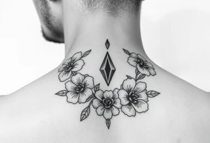 Neck tattoo with flowers,diamonds tattoo idea