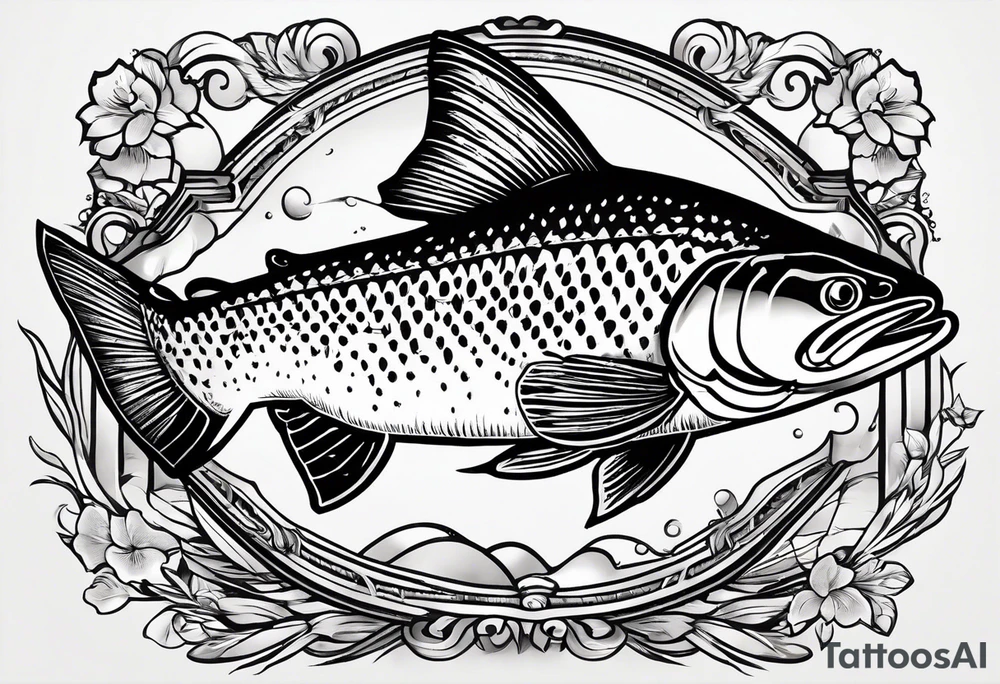 A small tattoo featuring a lovestruck trout as the main theme, drawn without lines, using only color combinations. tattoo idea
