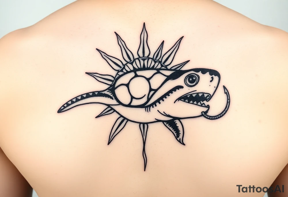 Polynesian sun turtle shark manta fish hook tattoo idea