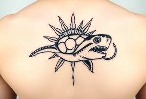 Polynesian sun turtle shark manta fish hook tattoo idea