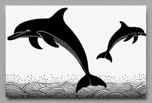 simple dolphin silhouette, in soft gray tone, stippled shading, little bit of dotwork, white background tattoo idea