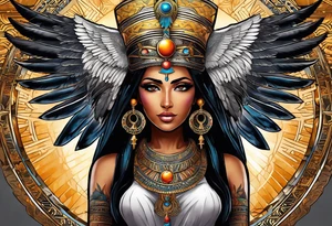 Isis (top center): With wings and the sun disc on her head, holding the ankh. tattoo idea