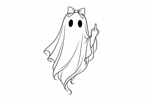 Tall girly ghost line work with middle finger up and bow on head tattoo idea
