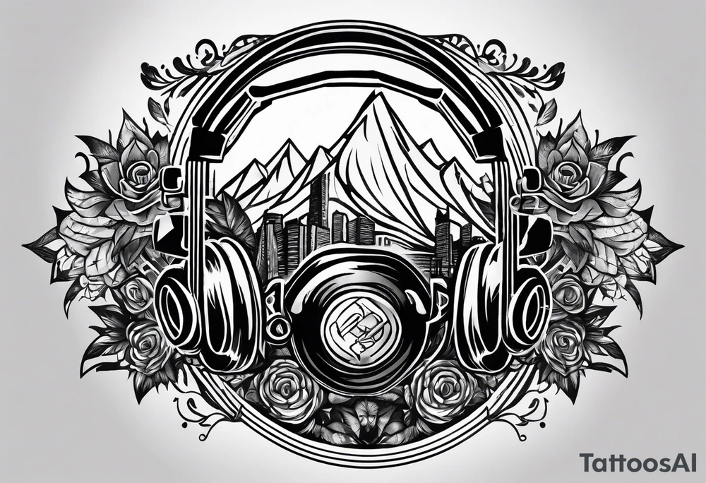 a half sleeve black and white tattoo idea that incorporates mental health awareness, a passion for EDM music, a first responder past, and keeping a positive mindset. I want everything designed into each other thing tattoo idea