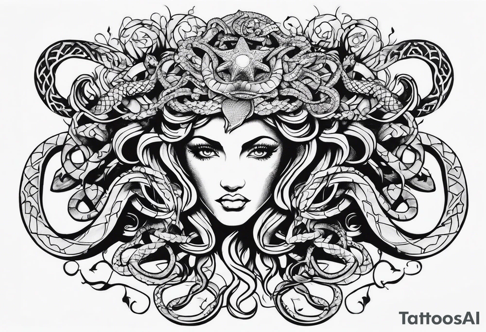 Medusa gorgon, snakes instead of hair, like stone tattoo idea