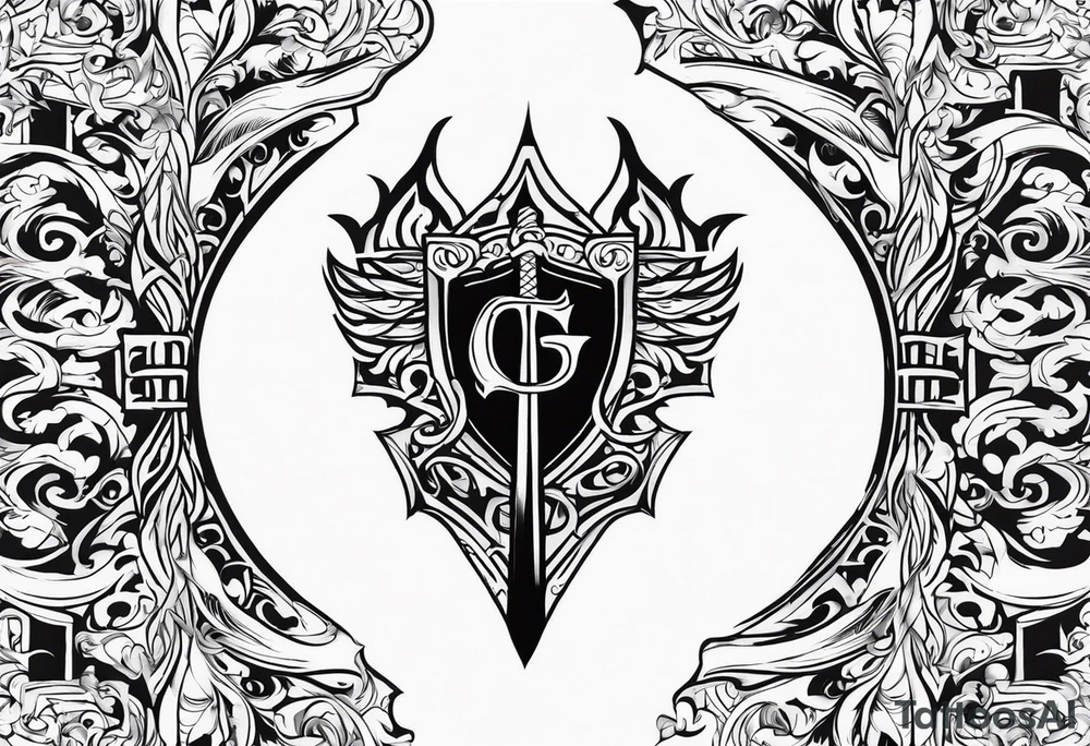 Valhalla sword shield flame
stairs tattoo idea