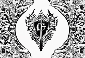 Valhalla sword shield flame
stairs tattoo idea