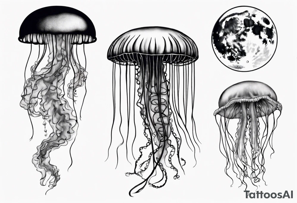 1 jellyfish swimming in front of the moon tattoo idea