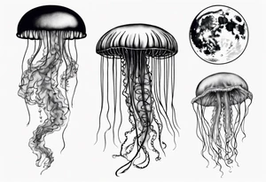 1 jellyfish swimming in front of the moon tattoo idea