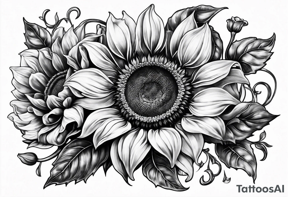 Realistic Horseshoe around a sunflower tattoo idea
