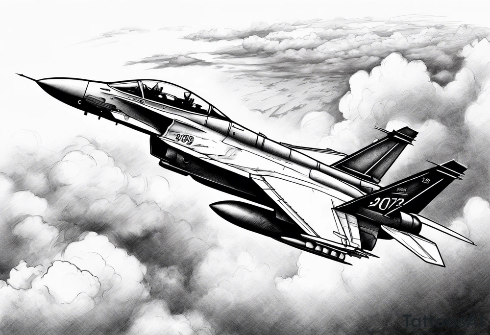 Fighter jet in the clouds with the date 09-07-2023 tattoo idea Fighter jet in the clouds with the date 09-07-2023 tattoo idea