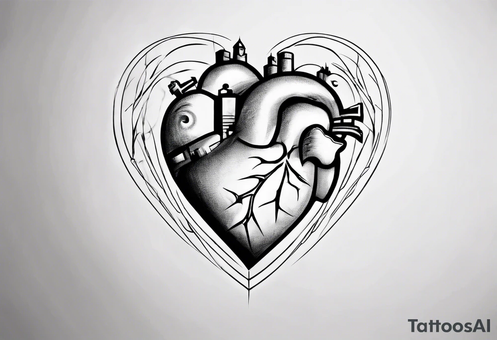 Name Christian Peterson inside a heart with minimalist urban design tattoo idea