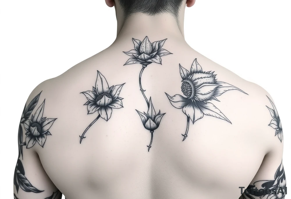 carnivorous plants neck, chest, back, and arm sleeves tattoo idea