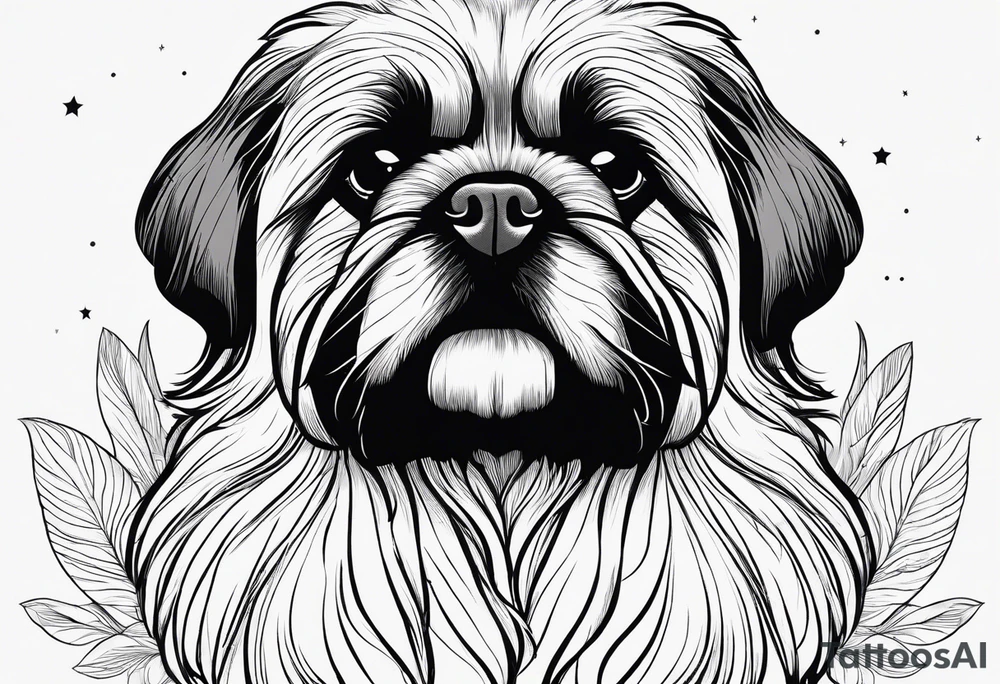 The contour of the face of a pekingese with shih tzu mixed race god. Nothing besides the face. As minimalist as possible. More minimalist! Make it a one line drawing. tattoo idea