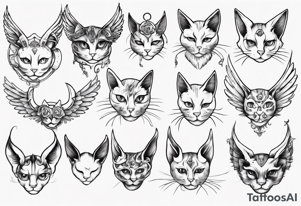 Cat with wings and horn tattoo idea