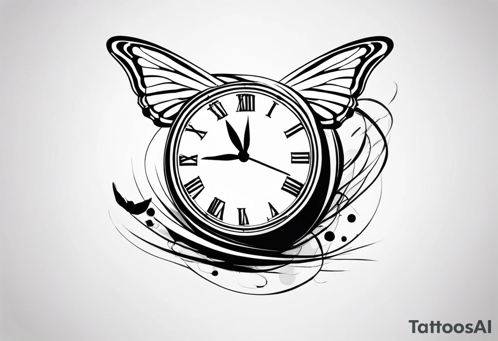 Butterfly flying over a clock. tattoo idea
