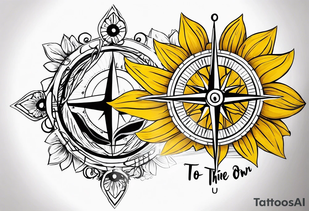 Sunflower and a compass, with the words "To Thine Own Self Be True" tattoo idea