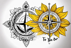 Sunflower and a compass, with the words "To Thine Own Self Be True" tattoo idea