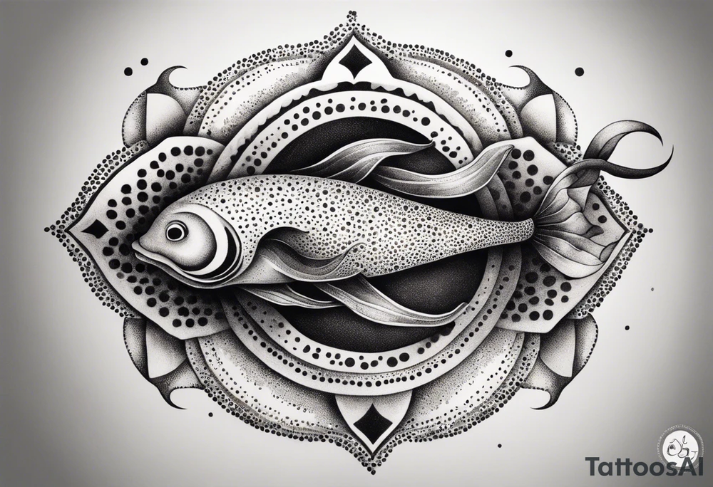 asymmetric squid with four of its arms curved and overlapping to form the Pisces symbol tattoo idea