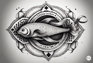 asymmetric squid with four of its arms curved and overlapping to form the Pisces symbol tattoo idea