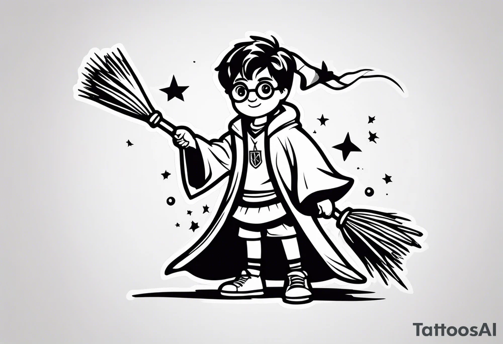 Harry potter tattoo with broom tattoo idea